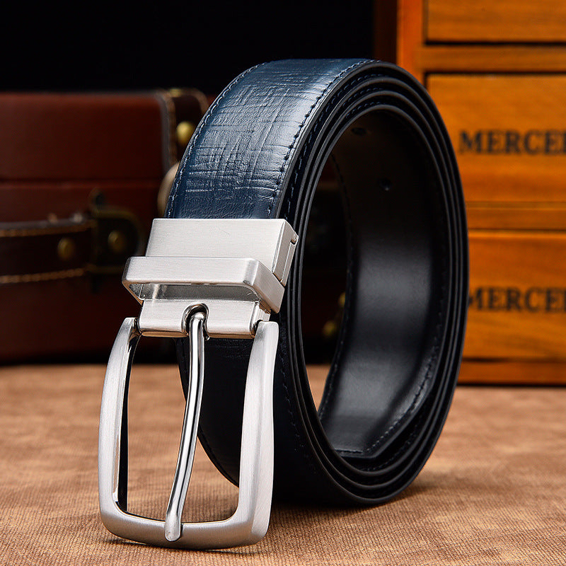 Men's Genuine Leather Reversible Belt with Rotating Buckle