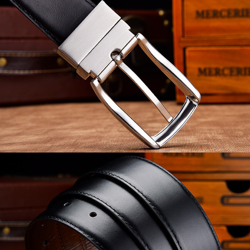 Men's Genuine Leather Reversible Belt with Rotating Buckle