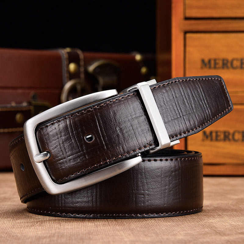 Men's Genuine Leather Reversible Belt with Rotating Buckle