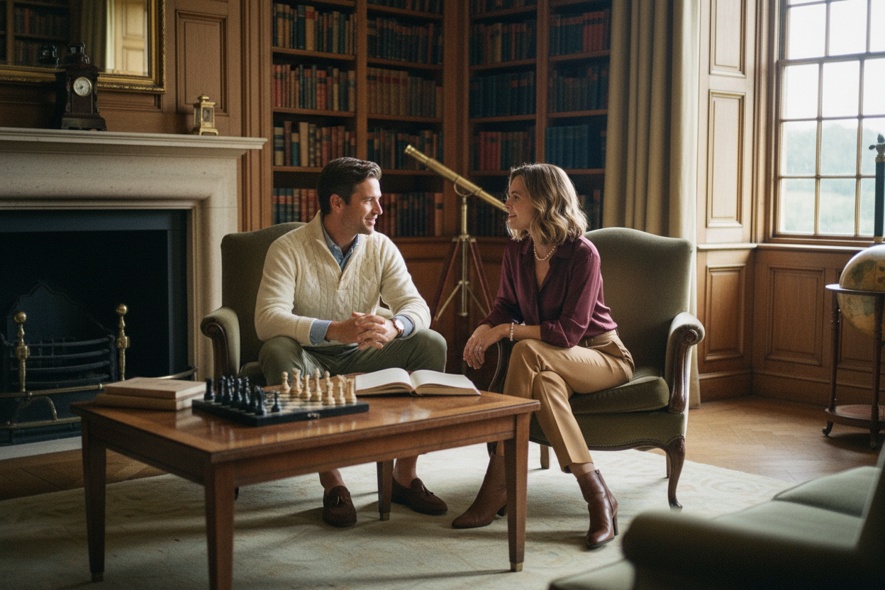 Old money luxury couple in casual elegant clothing